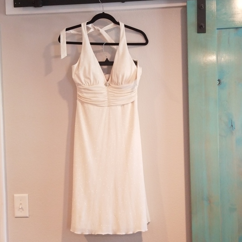 Womens size medium halter top gold flecked dress